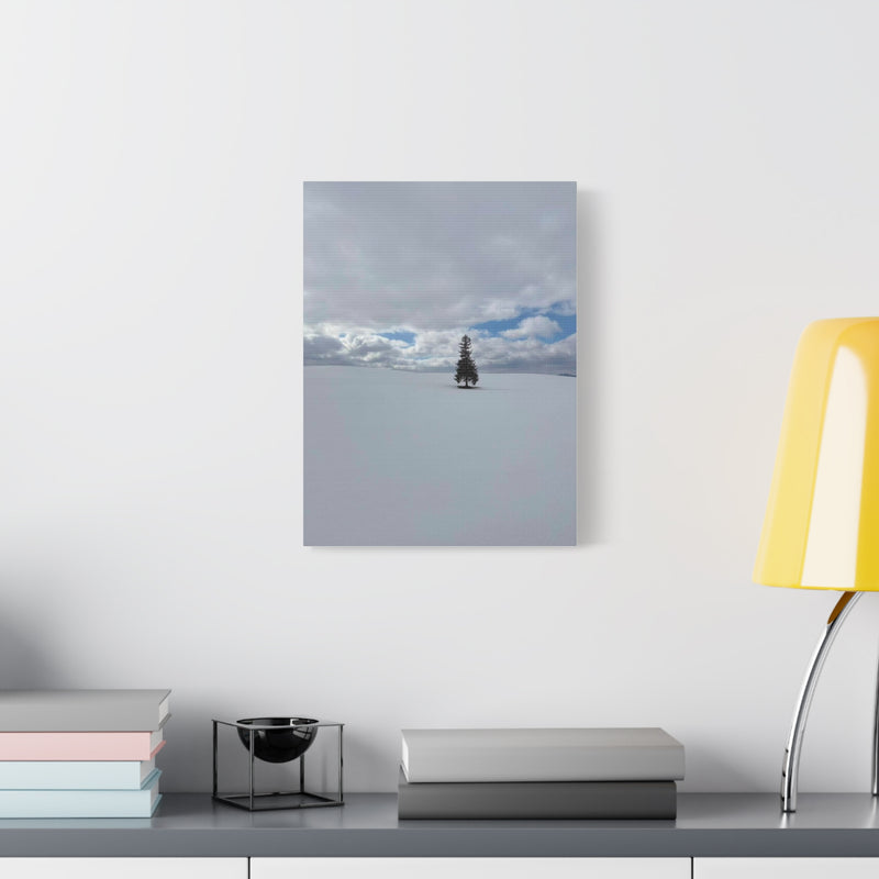 Load image into Gallery viewer, Minimal Winter Landscape Canvas – Solitary Tree in Snow Matte Stretched Canvas
