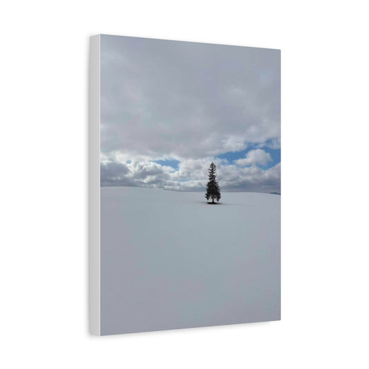 Minimal Winter Landscape Canvas – Solitary Tree in Snow Matte Stretched Canvas