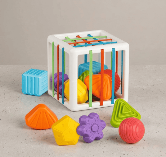 Sensory Shape Sorting Cube Toy with Textured Blocks for Toddlers 1-3