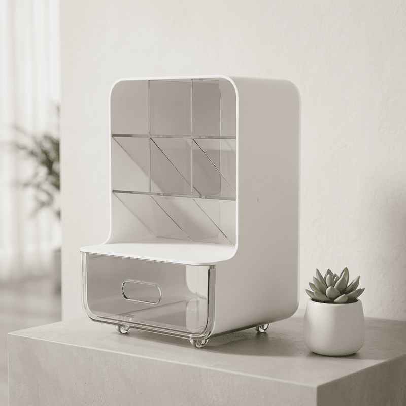 Load image into Gallery viewer, Students' Oblique Large-Capacity Plastic Desk Stationery Storage Box with Drawer, White
