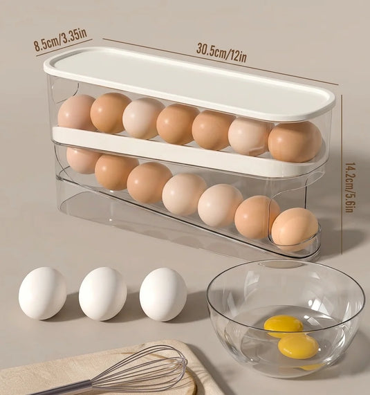 Auto Rolling Fridge Egg Organizer Space Saving 2-Tier Refrigerator Eggs Dispenser 1 Pack
