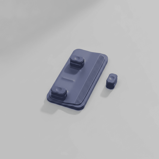 Blue plastic wireless magnetic cable organizer on a gray background