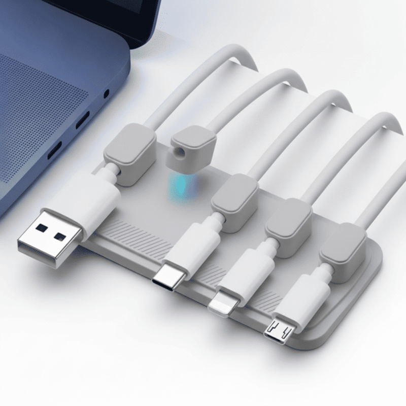 Load image into Gallery viewer, Multi-device charging station with USB cables on a white surface
