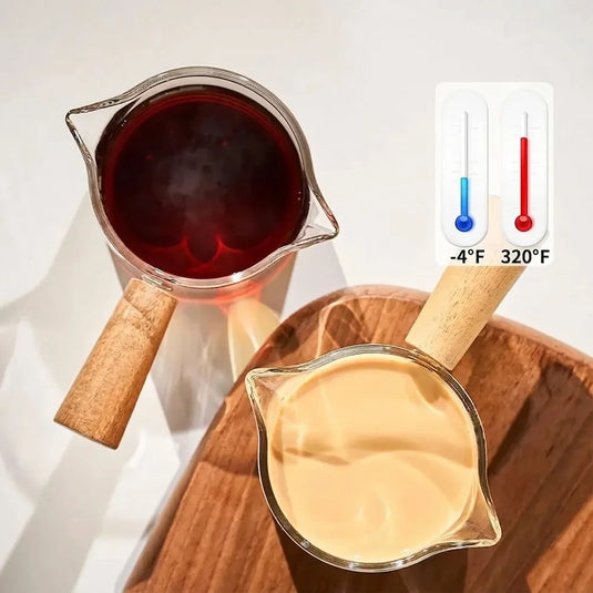 1pc Glass Measuring Cup with Wood Handle, Double Spout 75ml