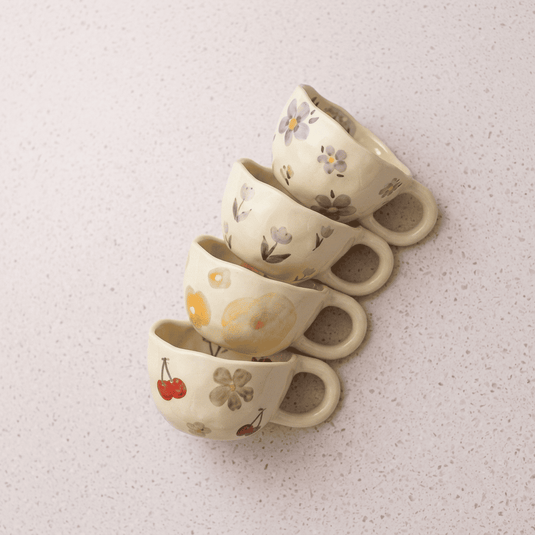 Floral Cream-Style Ceramic Mug: Modern 300ml Coffee and Tea Cup