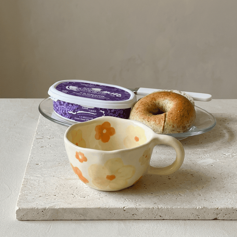 Load image into Gallery viewer, Floral Cream-Style Ceramic Mug: Modern 300ml Coffee and Tea Cup
