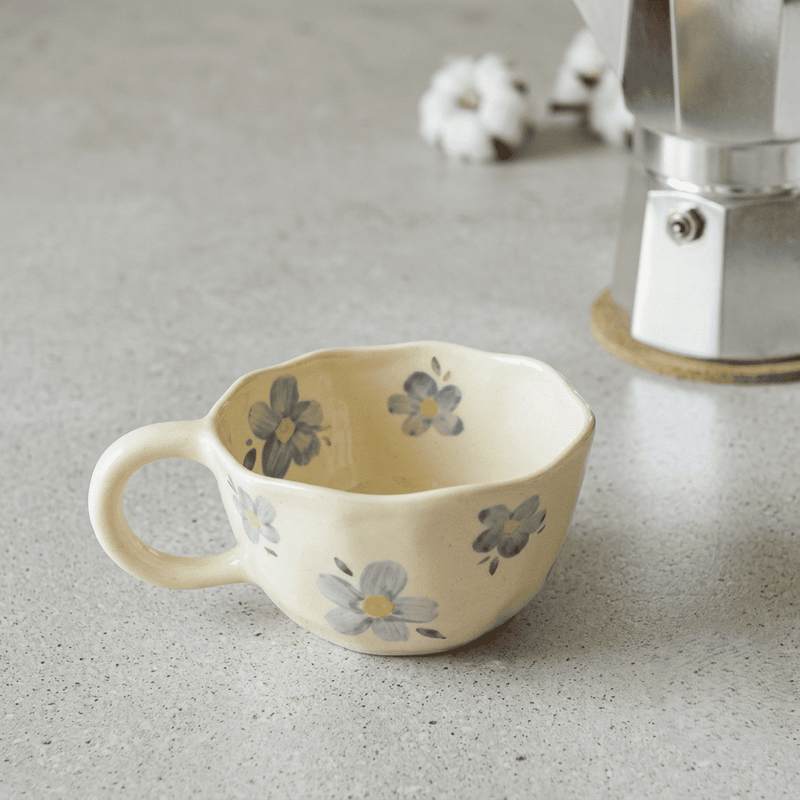 Load image into Gallery viewer, Floral Cream-Style Ceramic Mug: Modern 300ml Coffee and Tea Cup
