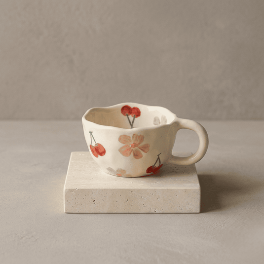 Floral Cream-Style Ceramic Mug: Modern 300ml Coffee and Tea Cup