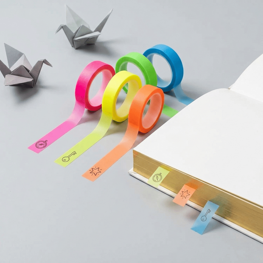 5 Roll Transparent Fluorescent Index Tabs 5m Sticky Note Highlight Tape