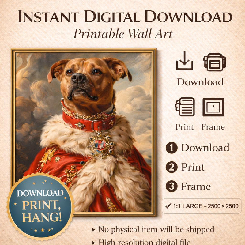 Load image into Gallery viewer, Regal Pet Portrait Dog Wall Art Printable Royal Digital Download 1x1 1280x1280
