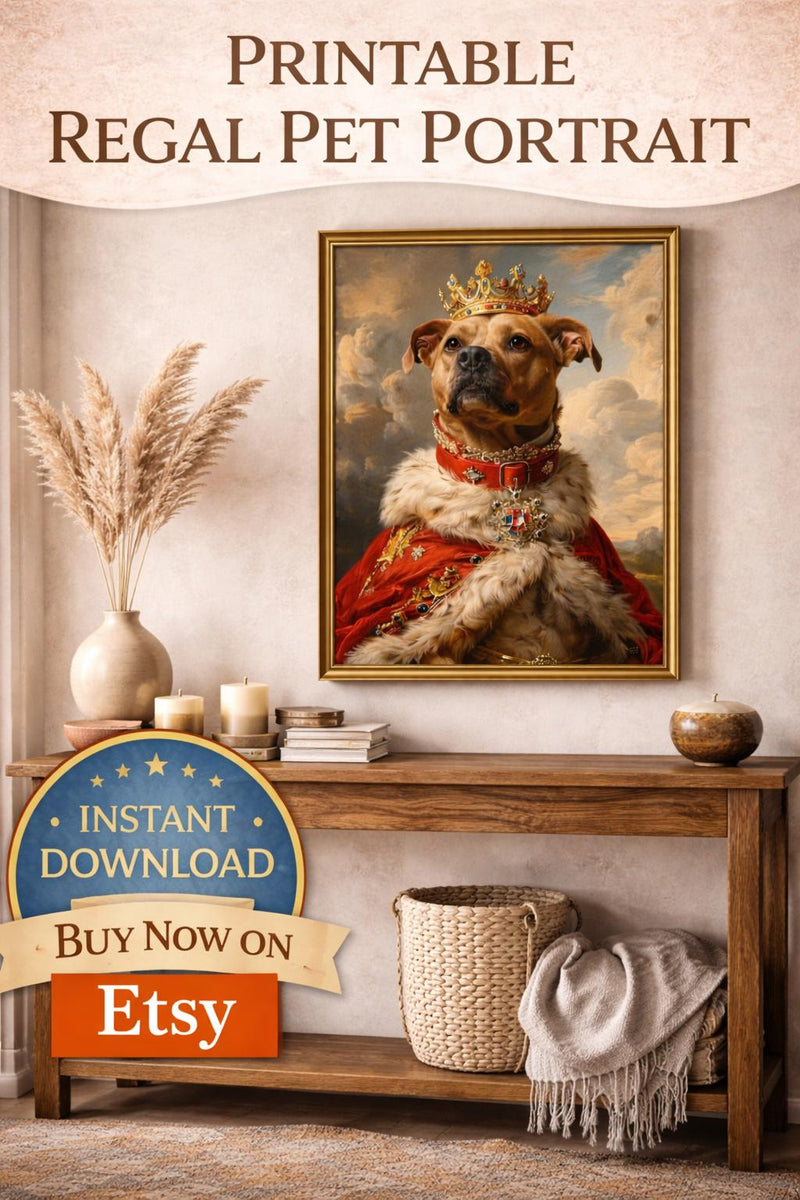 Load image into Gallery viewer, Regal Pet Portrait Dog Wall Art Printable Royal Painting Digital Download 3x4 768x1024
