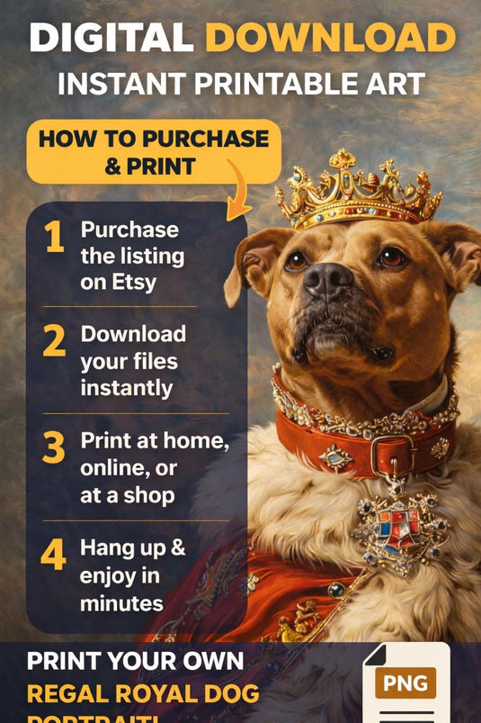 Royal Dog Portrait Printable Pitbull Wall Art Pet Digital Download Lover Gift 9x16 Modern