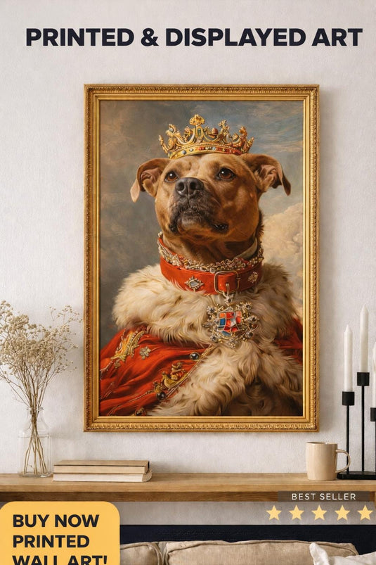 Royal Dog Portrait Printable Pitbull Wall Art Pet Digital Download Lover Gift 9x16 Modern