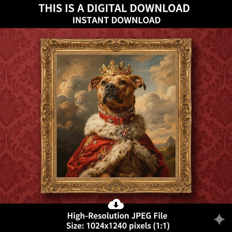 Load image into Gallery viewer, Royal Dog Portrait Printable Pitbull Wall Art Pet Digital Download Gift 1x1 1024x1024
