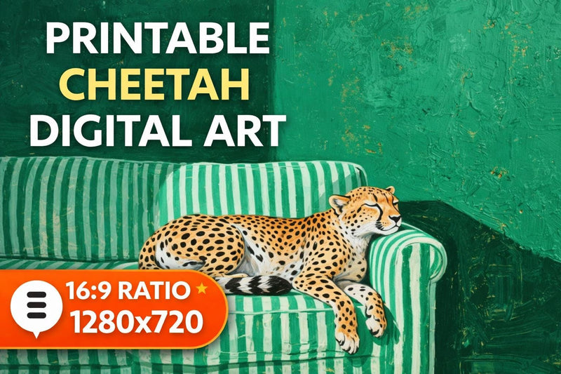 Load image into Gallery viewer, Printable Cheetah Wall Art Digital Download Modern Animal Decor Green Sofa Artwork 16x9
