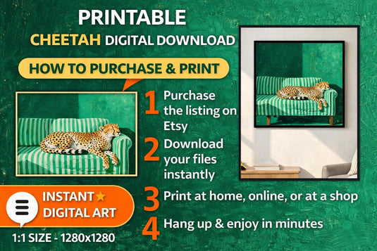 Cheetah Wall Art Printable Modern Animal Print Boho Decor Digital Download 1x1 1280x1280