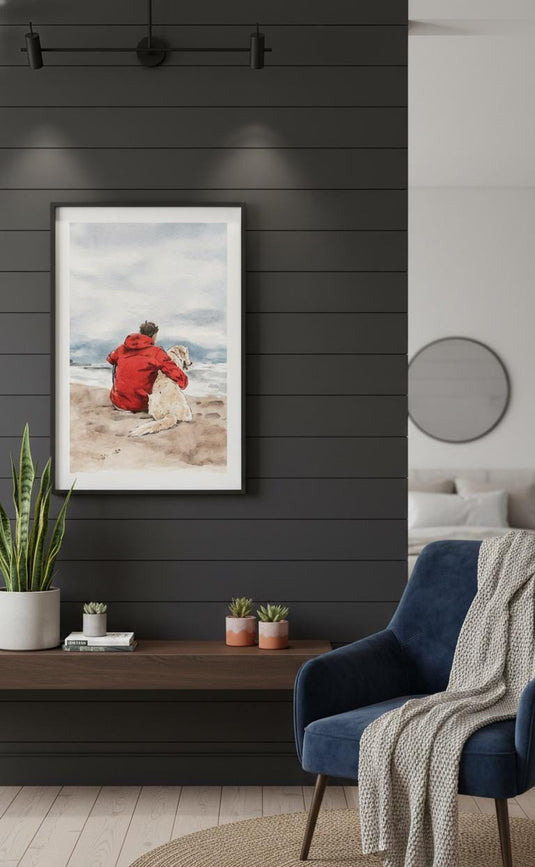 Dog Wall Art Printable Watercolor Beach Scene Ocean Pet Lover Download 9x16