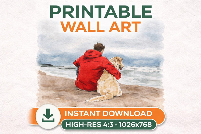 Load image into Gallery viewer, Dog Wall Art Printable Watercolor Beach Scene Pet Lover Home Decor 4x3
