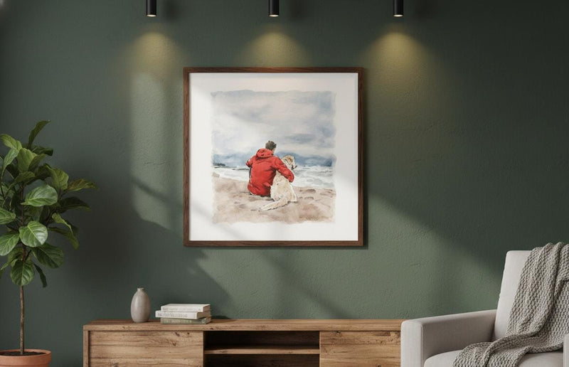 Load image into Gallery viewer, Dog Wall Art Printable Watercolor Beach Scene Pet Lover Home Decor 4x3
