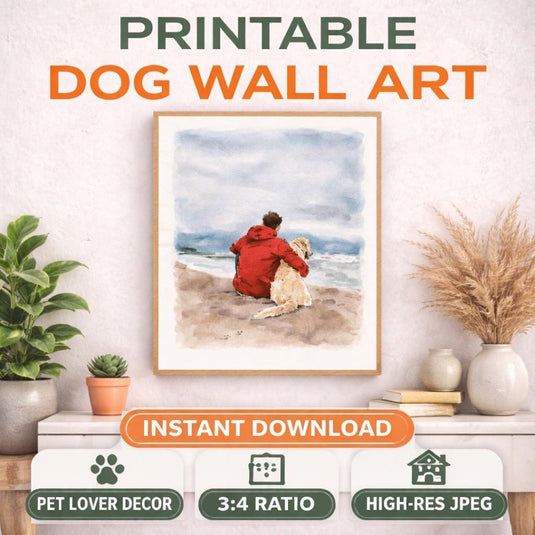 Dog Lover Gift Printable Beach Watercolor Art Digital Download 1x1 1280x1280
