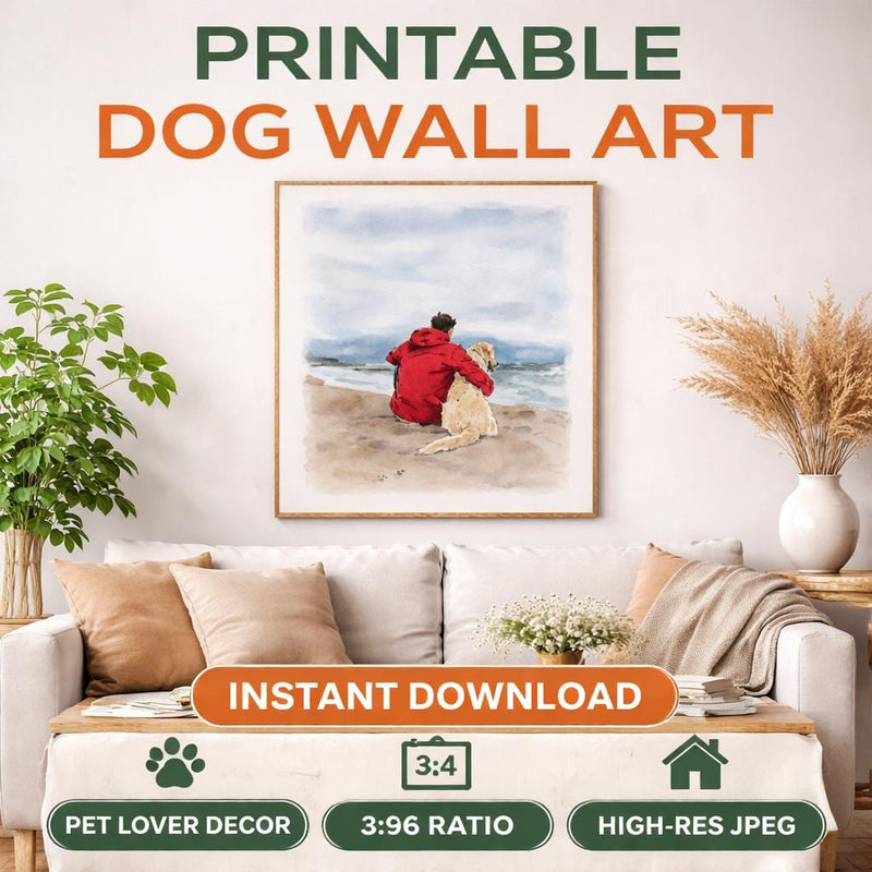 Load image into Gallery viewer, Dog Lover Gift Printable Beach Watercolor Art Digital Download 1x1 1280x1280

