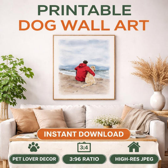 Dog Lover Gift Printable Beach Watercolor Art Digital Download 1x1 1280x1280