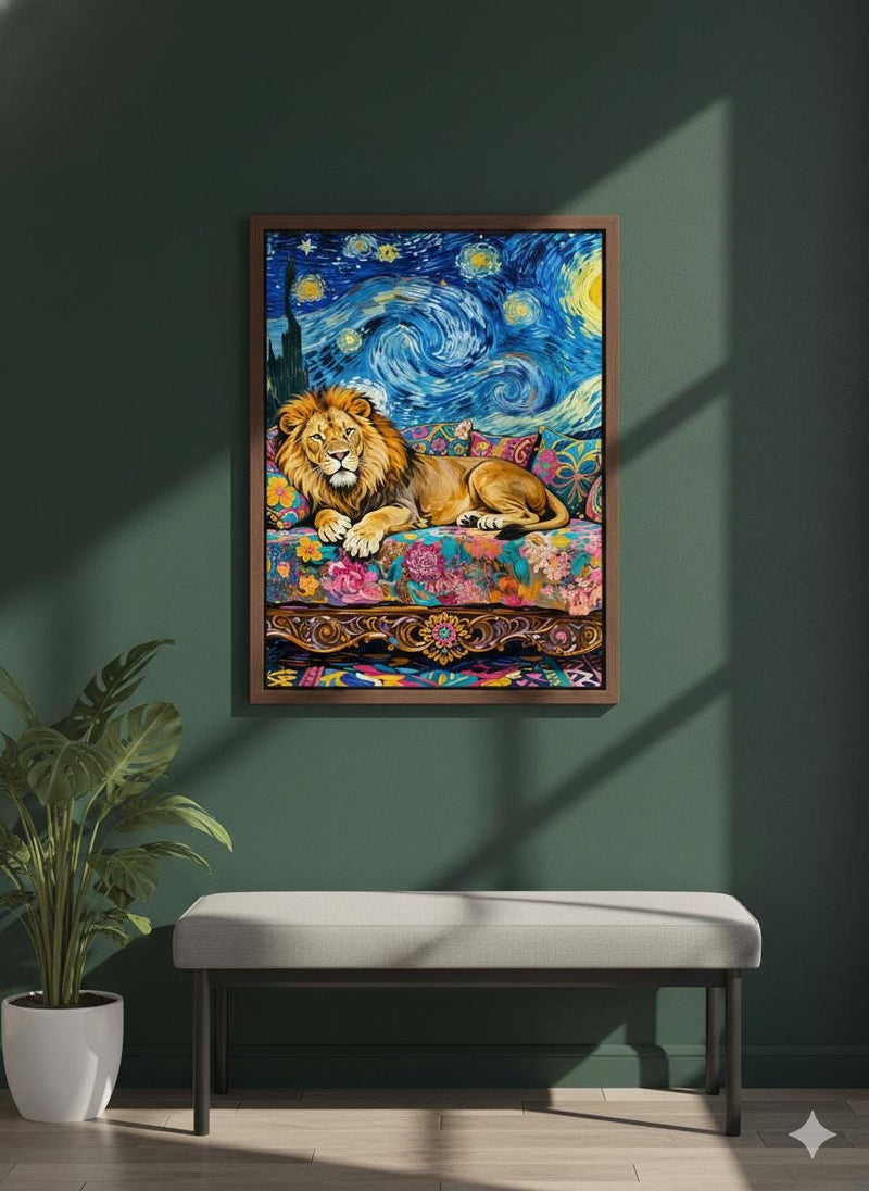 Load image into Gallery viewer, Lion Wall Art Digital Download Starry Night Boho Animal Printable Decor 3:4
