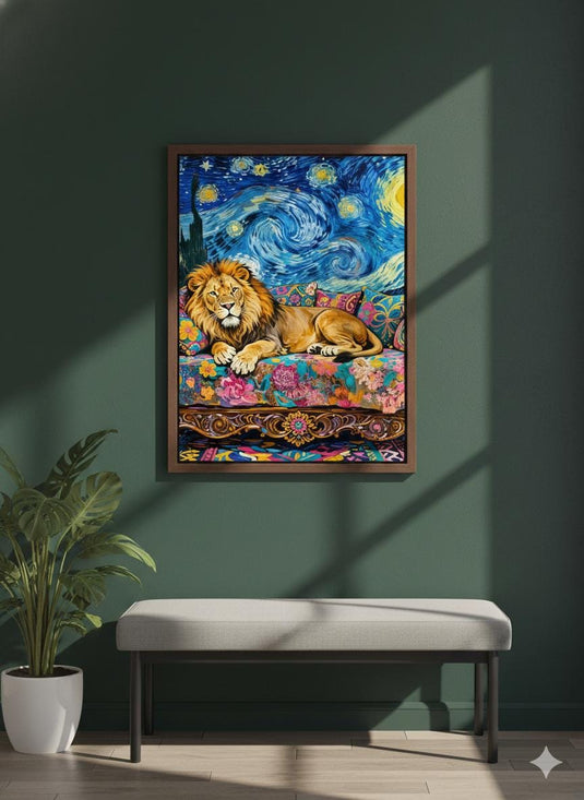 Lion Wall Art Digital Download Starry Night Boho Animal Printable Decor 3:4