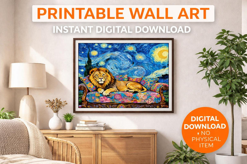 Load image into Gallery viewer, Lion Wall Art Printable Colorful Digital Download Animal Print 4x3 1024x768
