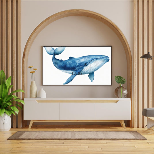 Blue Whale Art Minimalist Coastal Nursery Decor Square Digital Download 1:1