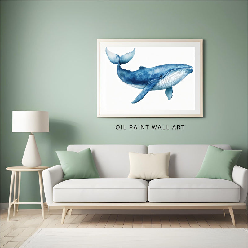 Load image into Gallery viewer, Blue Whale Art Minimalist Coastal Nursery Decor Square Digital Download 1:1
