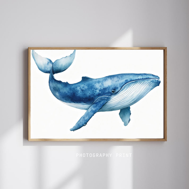 Load image into Gallery viewer, Blue Whale Art Minimalist Coastal Nursery Decor Square Digital Download 1:1

