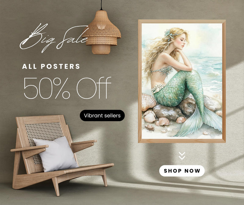 Load image into Gallery viewer, Watercolor Mermaid Wall Art Print, Blue Ocean Decor Digital Download
