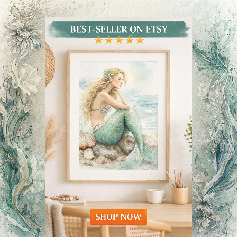 Load image into Gallery viewer, Mermaid Nursery Wall Art Watercolor Ocean Inspired 3:4 Digital Download
