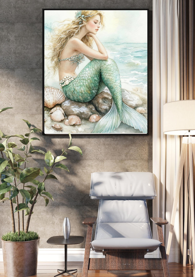 Load image into Gallery viewer, Mermaid Nursery Wall Art Watercolor Ocean Inspired 3:4 Digital Download
