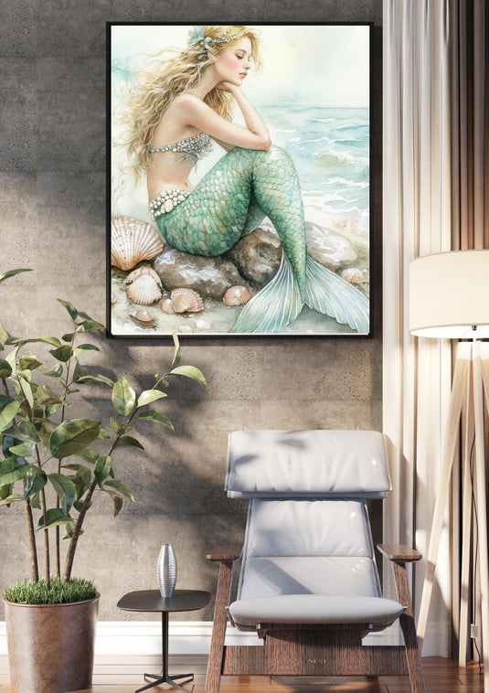 Mermaid Nursery Wall Art Watercolor Ocean Inspired 3:4 Digital Download