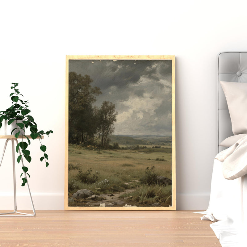 Load image into Gallery viewer, Vintage Countryside Landscape Painting, Rustic Farmhouse Wall Art Printable

