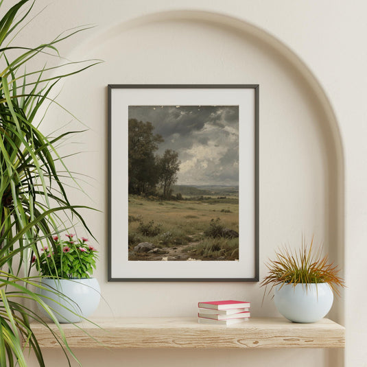 Antique Style Art Rural Landscape Moody Meadow 3x4 Printable Download