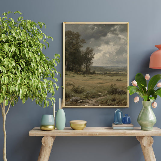 Antique Style Art Rural Landscape Moody Meadow 3x4 Printable Download