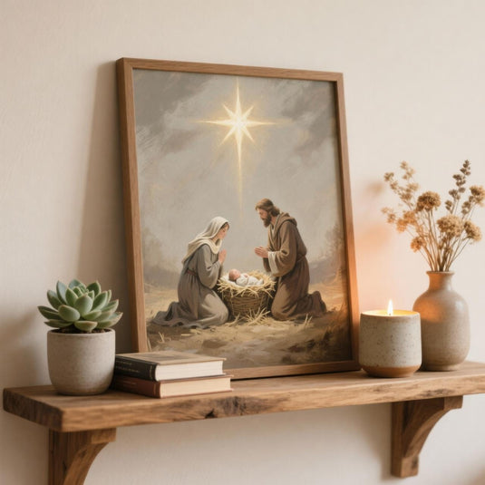 Nativity Printable Manger Scene Art Baby Jesus Christmas Farmhouse Christian Wall Decor
