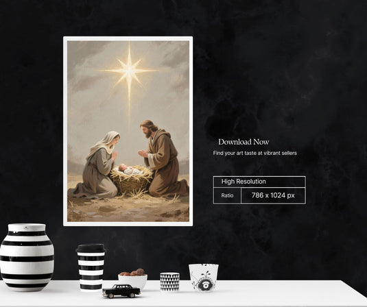 Nativity Printable Manger Scene Art Baby Jesus Christmas Farmhouse Christian Wall Decor