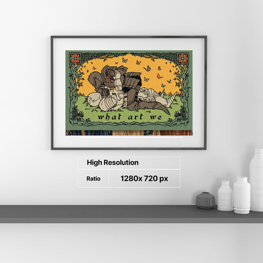 Medieval Knight Battle Art Print, Gothic Tapestry Dark Academia Fantasy Wall Decor 1280x720