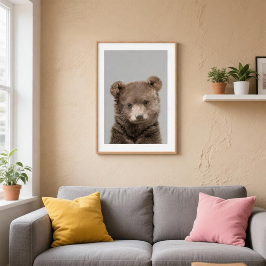 Baby Bear Wall Art Printable, Woodland Nursery Portrait Download