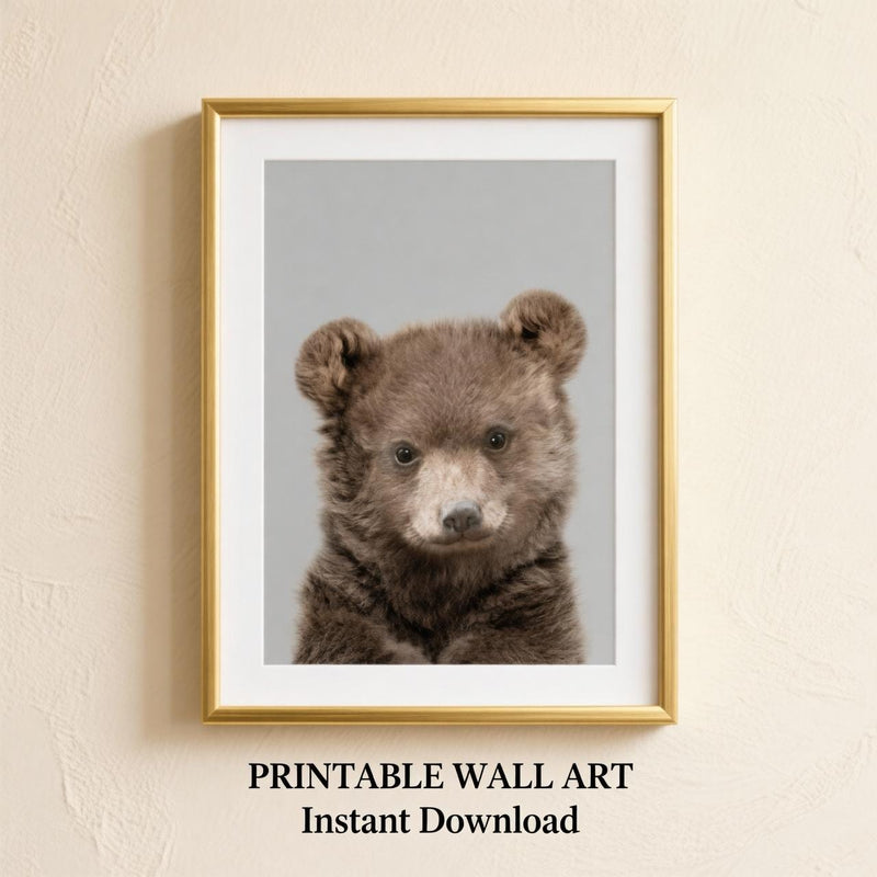 Load image into Gallery viewer, Baby Bear Nursery Artwork, Woodland Animal Portrait Digital Download Vertical Decor Print
