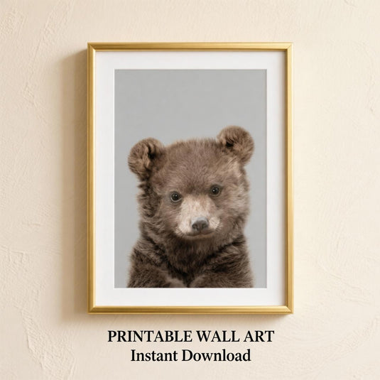 Baby Bear Nursery Artwork, Woodland Animal Portrait Digital Download Vertical Decor Print