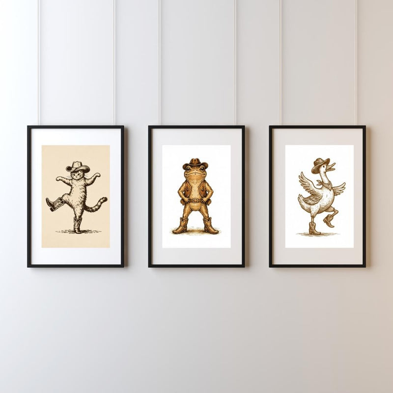 Load image into Gallery viewer, Western Nursery Wall Art Set of 3 Funny Cowboy Animal Printable Decor
