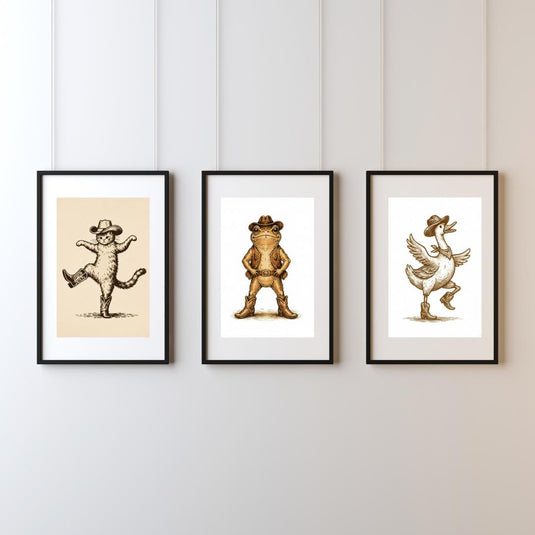 Western Nursery Wall Art Set of 3 Funny Cowboy Animal Printable Decor