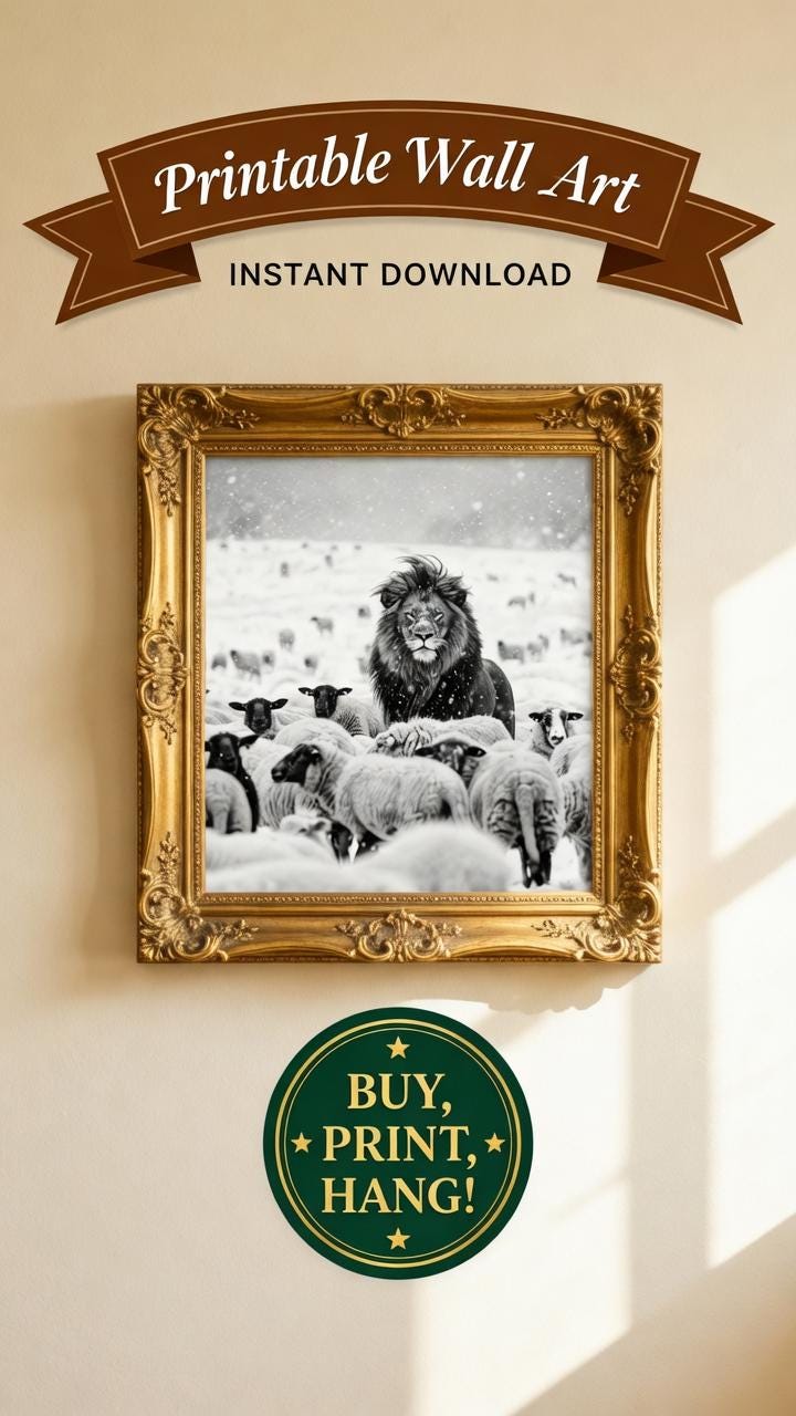 Load image into Gallery viewer, Faith Based Decor Lion Among Sheep Leadership Wall Art Printable
