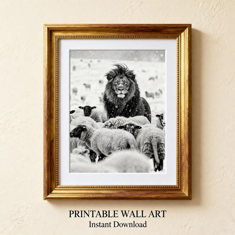 Load image into Gallery viewer, Faith Based Decor Lion Among Sheep Leadership Wall Art Printable
