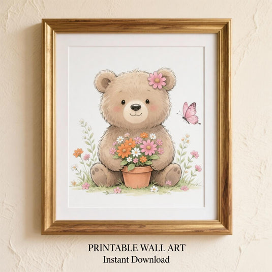 Neutral Nursery Wall Art Giraffe Bear Elephant Print Set Digital Download